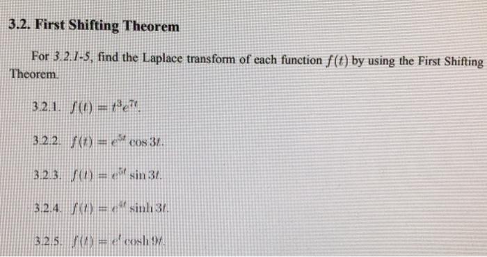 Solved 3.2. First Shifting Theorem For 3.2.7-5, find the | Chegg.com
