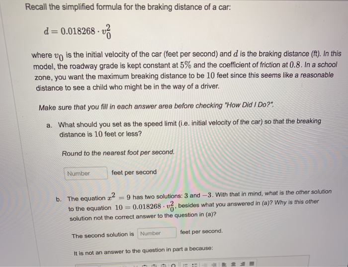 Solved Recall the simplified formula for the braking | Chegg.com