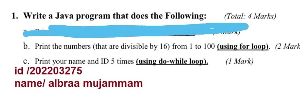 Solved 1. Write a Java program that does the following: | Chegg.com