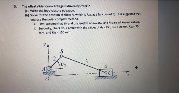 Solved 5. The offset slider-crank linkage is driven by crank | Chegg.com