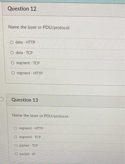 Solved estion 1 1 TCP/IP Model OSI Model Data 12 PDU 2 Data | Chegg.com