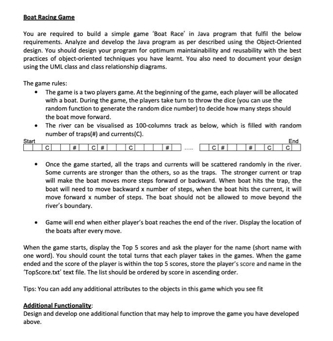 Solved Boat Racing Game You are required to build a simple | Chegg.com