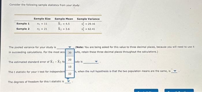 Solved The pooled variance for your study is in succeeding | Chegg.com