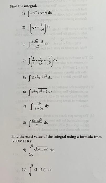 Solved Find The Integral 1 ∫8x2x−3dx 2 ∫xx41dx 3 1626