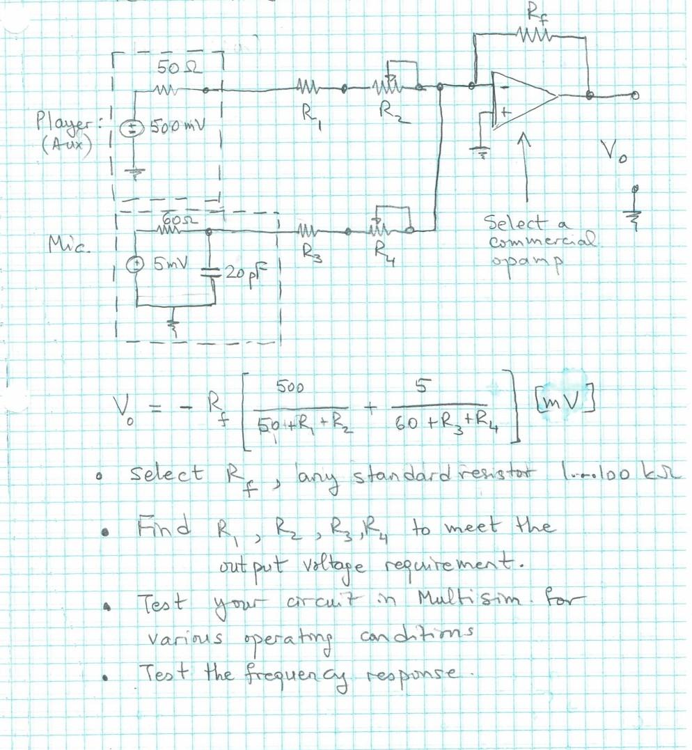 design audio mixer using the circuit below The music | Chegg.com