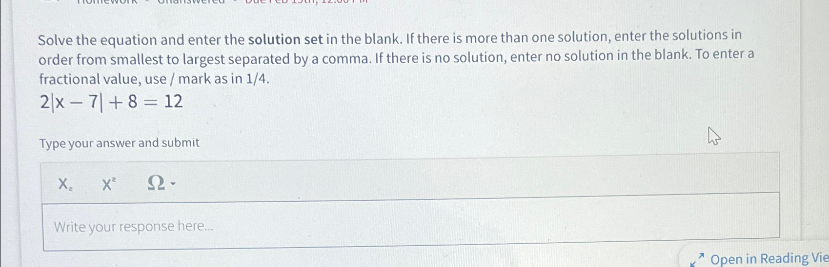 Solved Solve the equation and enter the solution set in the | Chegg.com