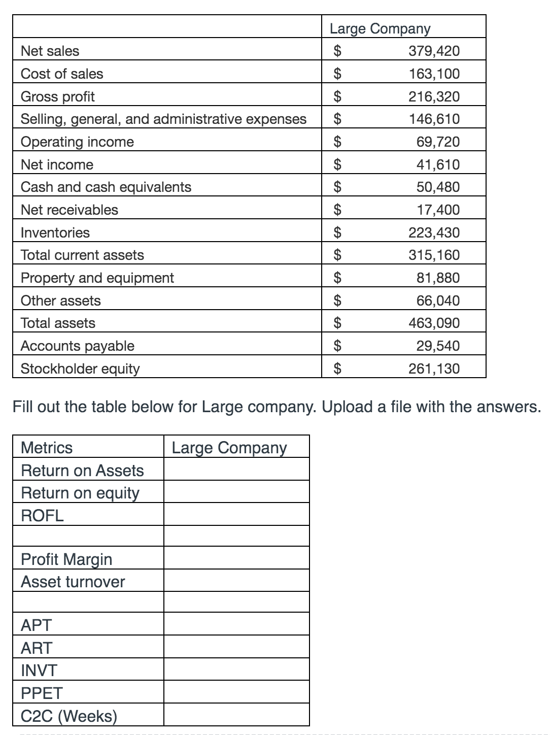 Solved Fill out the table below for Large company. Upload a | Chegg.com