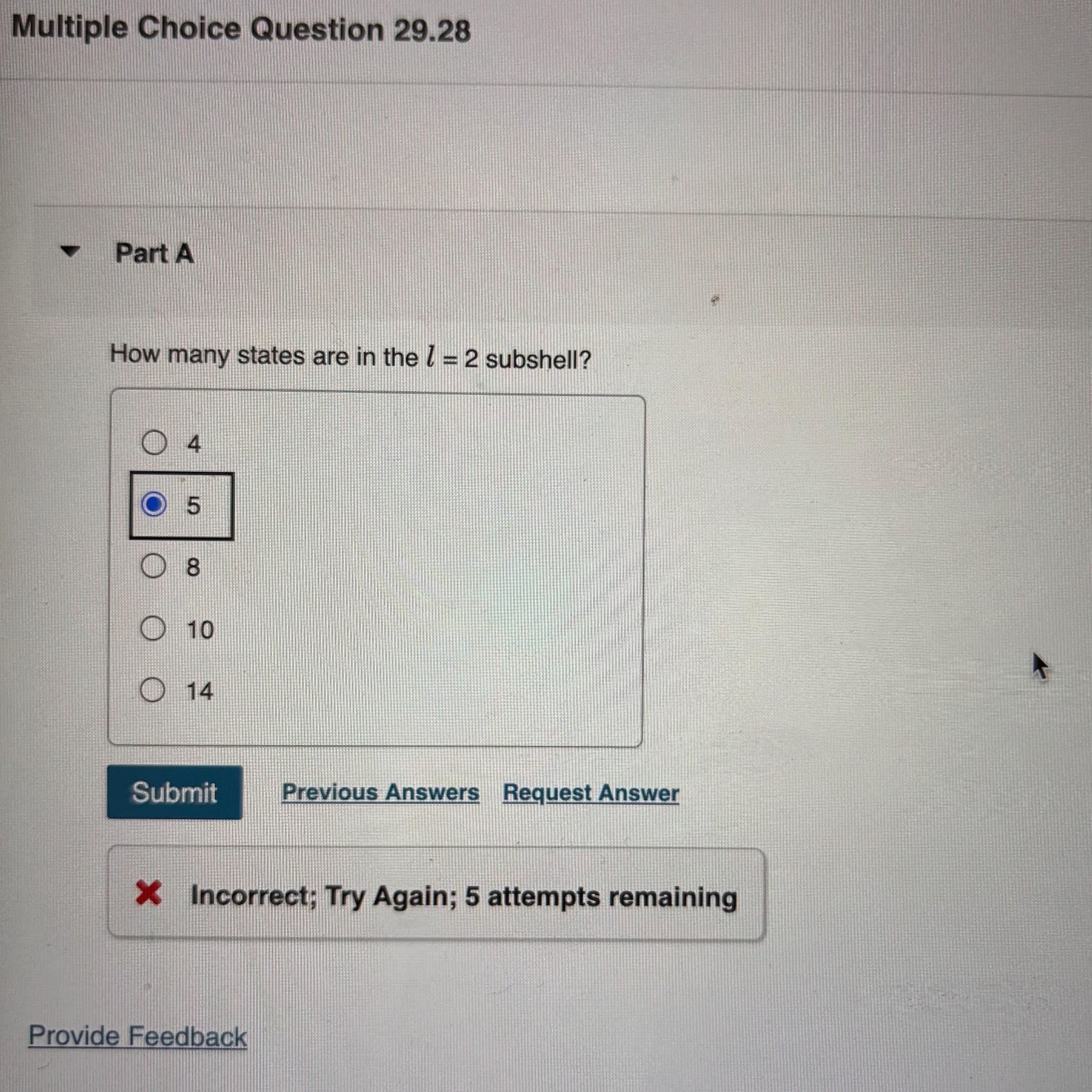 how many states are in the l = 5 subshell