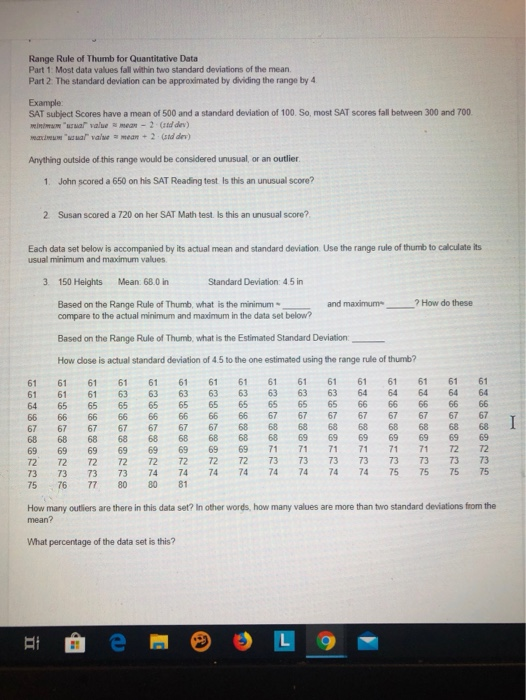 Solved Range Rule of Thumb for Quantitative Data Part 1: | Chegg.com