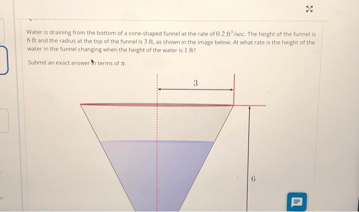 Solved Water is draining from the bottom of a cone-shaped | Chegg.com