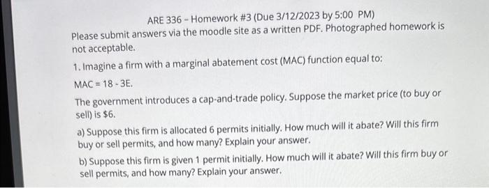 Solved ARE 336 - Homework \#3 (Due 3/12/2023 By 5:00 PM) | Chegg.com