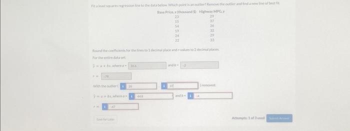Solved Fit a least squares regression line to the data | Chegg.com