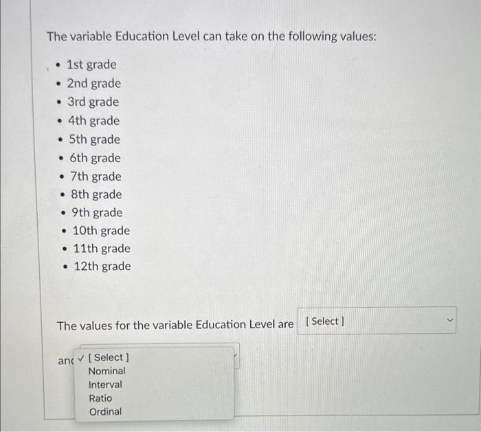 Solved The variable Education Level can take on the | Chegg.com