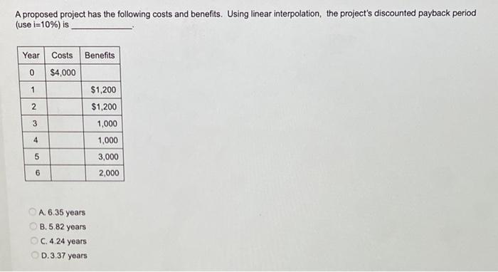 Solved A Proposed Project Has The Following Costs And | Chegg.com