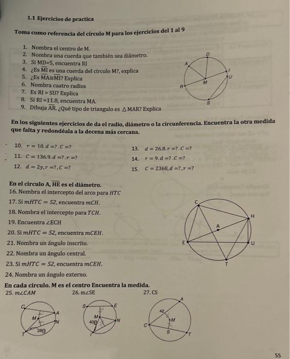 En los siguientes ejercicios de da el radio, diámetro o la circunferencia. Encuentra la otra medida que falta y redondéala a