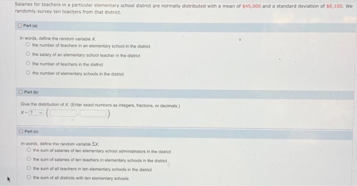 Solved Salaries for teachers in a particular elementary | Chegg.com