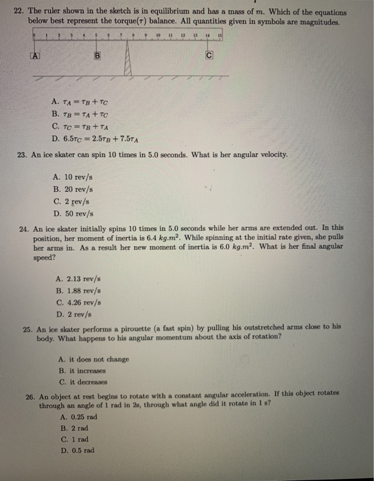 Solved 22. The ruler shown in the sketch is in equilibrium | Chegg.com