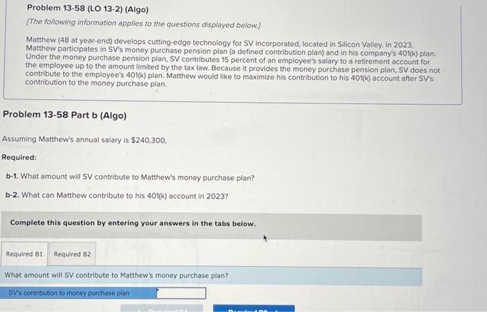 Solved Required information Problem 13-58 (LO 13-2) (Algo) | Chegg.com