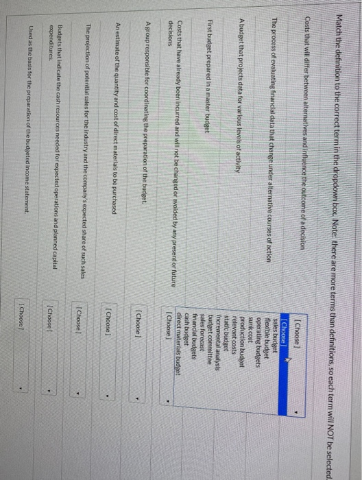 Solved Match the definition to the correct term in the