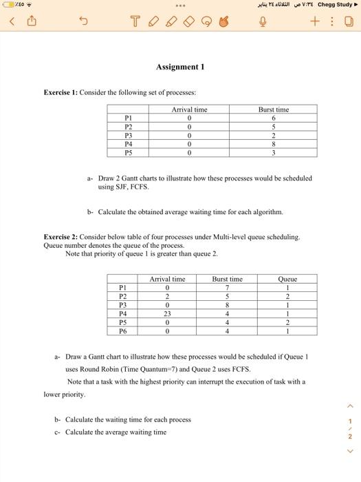 Solved Exercise 1: Consider The Following Set Of Processes: | Chegg.com