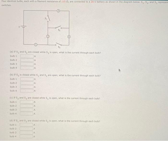 [Solved] dentical bulbs, each with a filament resistance o