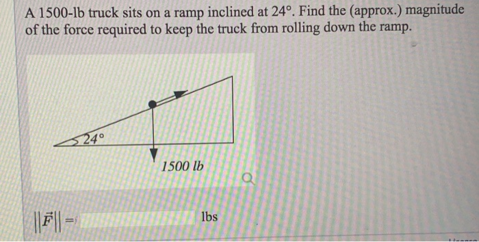 Solved A 1500-1b truck sits on a ramp inclined at 24°. Find | Chegg.com