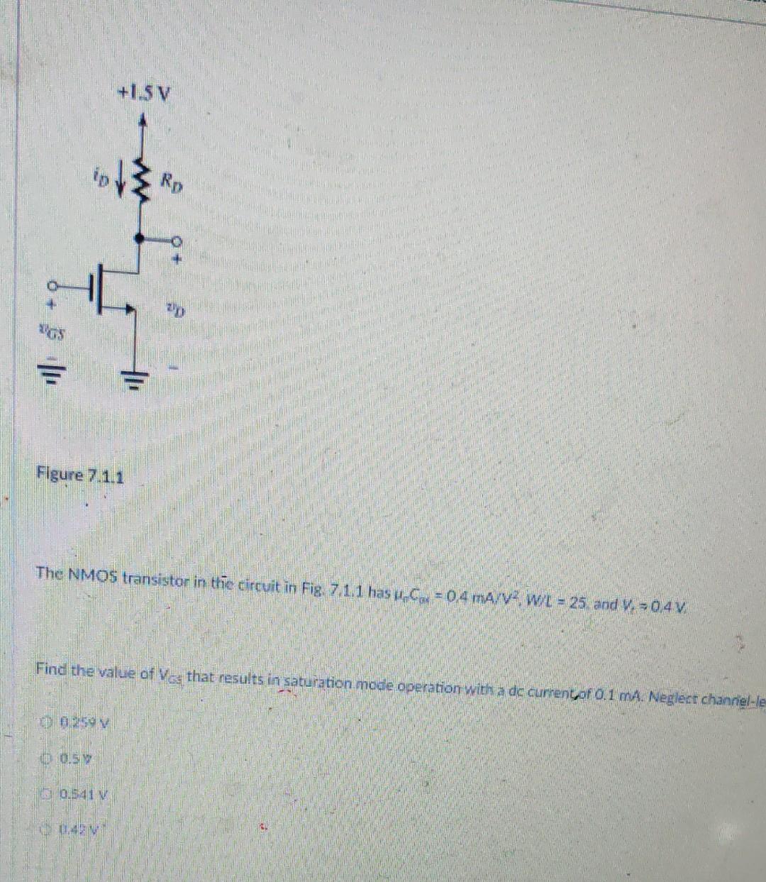 Solved Figure 7.1.1 The NMOS transistor in the circuit in | Chegg.com