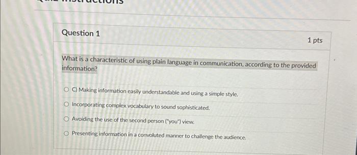 What is a characteristic of using plain language in | Chegg.com