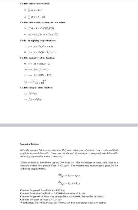 Solved Find the indicated derivatives: 1 +--1/ Find the | Chegg.com
