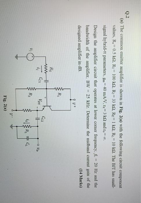 Solved Q.2 (a) The common emitter amplifier is shown in Fig. | Chegg.com