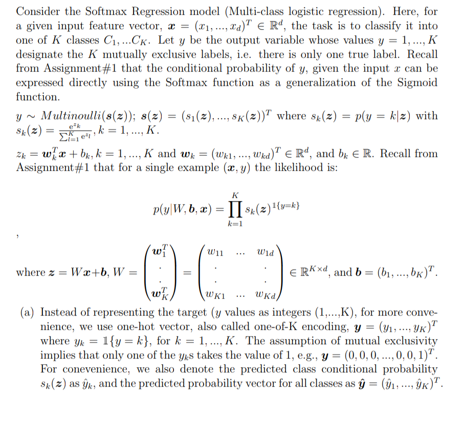 Solved Consider The Softmax Regression Model (Multi-class | Chegg.com