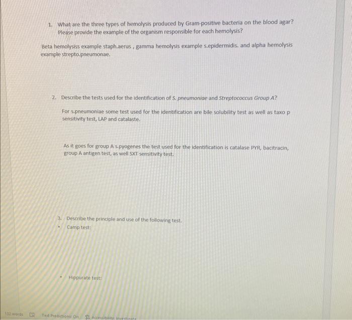 Solved 1. What are the three types of hemolysis produced by