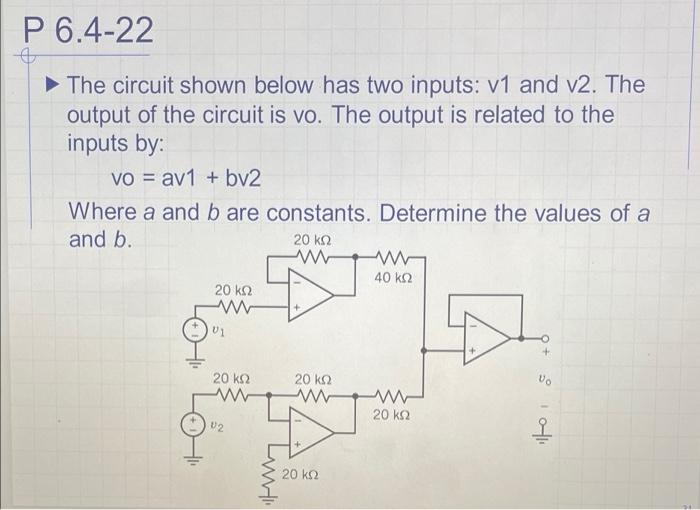 Solved P 6.4-22 The circuit shown below has two inputs: v1 | Chegg.com