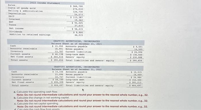 Solved a. Calculate the operating cash flow. Note: Do not | Chegg.com