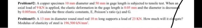 Solved Problem#2: A copper specimen 10 mm diameter and 50 mm | Chegg.com