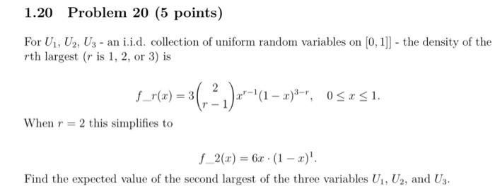 Solved 1.20 Problem 20 (5 points) For U, U2, U3 - an i.i.d. | Chegg.com