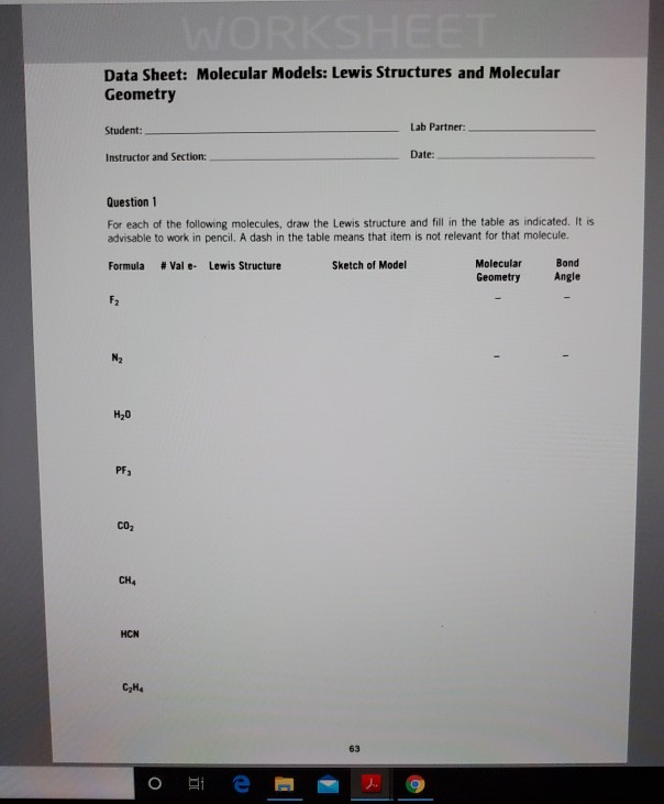 Molecular Modeling Worksheet.pdf Solved WORKSHEET Data Sheet: Molecular Models: Lewis | Chegg.com