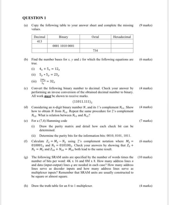 Solved QUESTION 1 (a) Copy the following table to your | Chegg.com