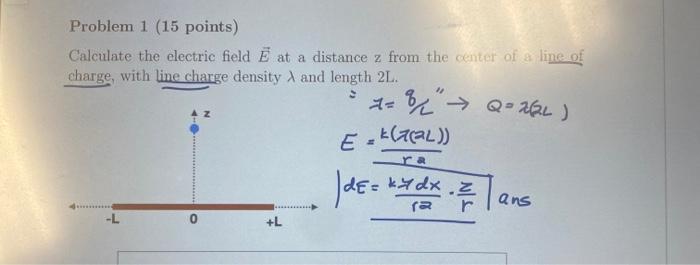 Solved Problem 1 (15 points) Calculate the electric field Ē | Chegg.com