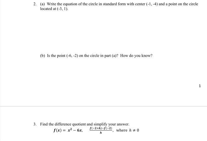 Solved 2. (a) Write the equation of the circle in standard | Chegg.com