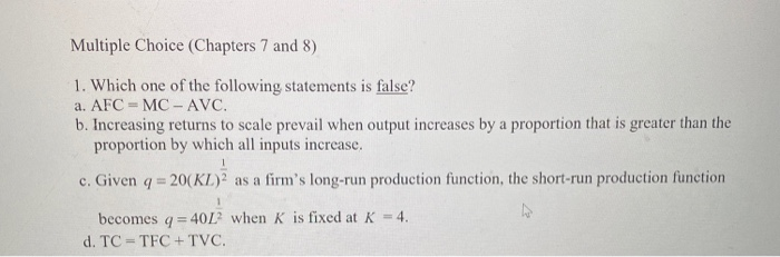 multiple choice question a sudden decrease | studyx... Solved Multiple Choice (Chapters 7 and 8) 1. Which one of | Chegg.com