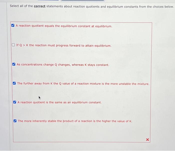 Solved Select all of the correct statements about reaction | Chegg.com