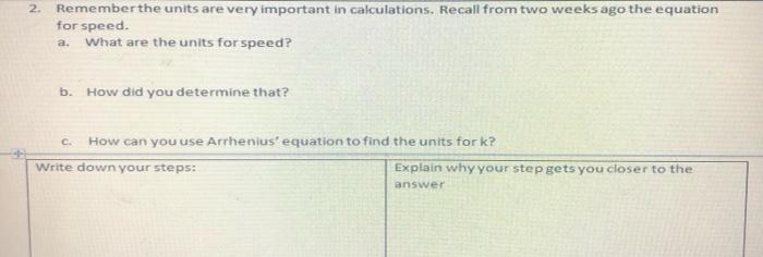 Solved 2. Remember the units are very important in | Chegg.com