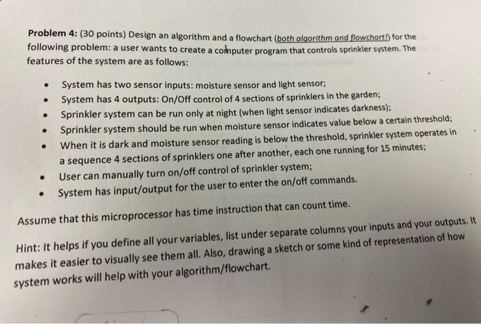 Solved Problem 4: (30 points) Design an algorithm and a | Chegg.com