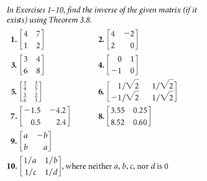 Solved In Exercises 1-10, find the inverse of the given | Chegg.com