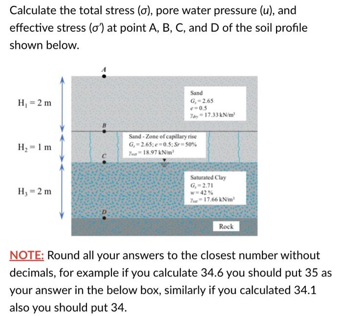 Solved Calculate the total stress (a), pore water pressure | Chegg.com