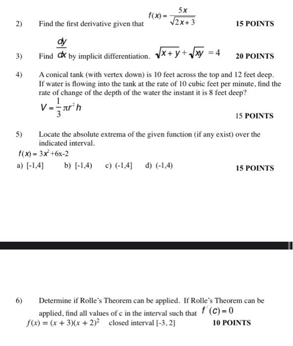 Solved 2 Find The First Derivative Given That Fx2x35x 0219