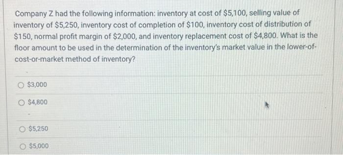 Solved Company Z Had The Following Information: Inventory At | Chegg.com