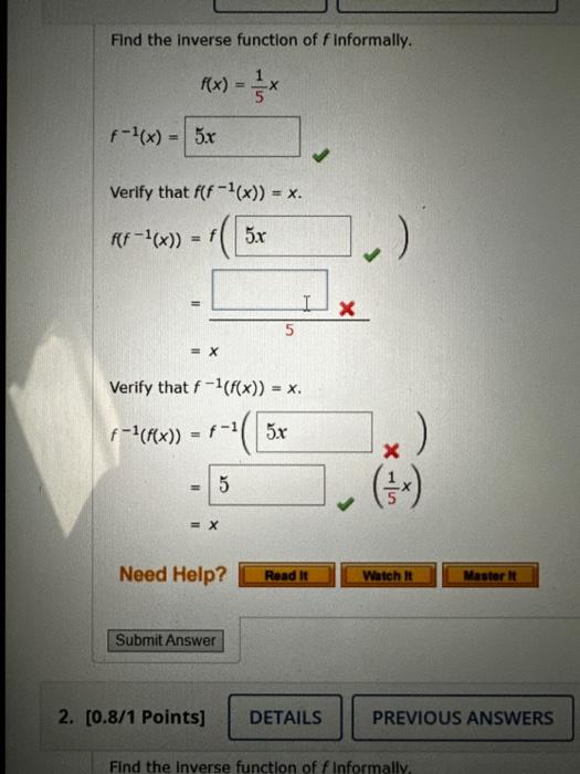 Solved Find The Inverse Function Of F Informally F X 51x