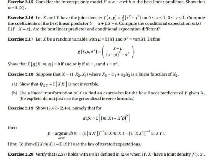 Solved Exercise 2.15 Consider the intercept-only model Y = a